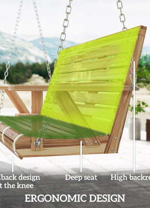 3-Seater Swing Bench, Wooden Porch Swing with Cupholders, Hanging Chains for Patio Garden, Nature Wood
