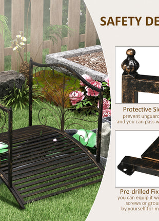 4’ Metal Arch Backyard Garden Bridge with Safety Siderails, Delicate Scrollwork, & Easy Assembly, Black Bronze