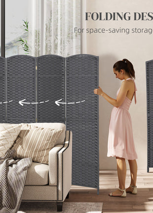 Folding Room Divider Screen 4 Panel 5.6 ' Tall Privacy Screen Freestanding Room Partition for Home Office, Charcoal Gray