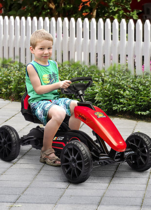 Kids Pedal Go Kart w/ Swing Axle, Shock-Absorbing Wheels, Red