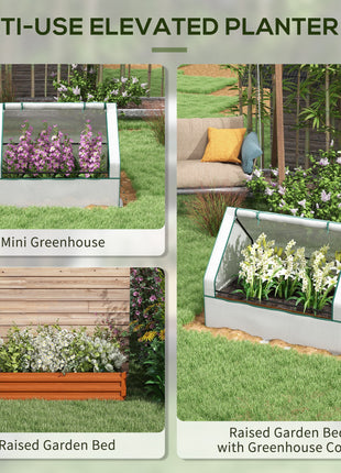 Raised Garden Bed, Outdoor Metal Planter Box with Mini Greenhouse, White and Brown