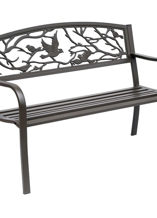 50" Vintage Bird Pattern Garden Cast Iron Patio Bench - Brown
