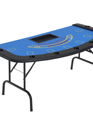 Poker Table Foldable, 72" Blackjack Table for 7 Players with Chip & Cup Holder, Blue Felt