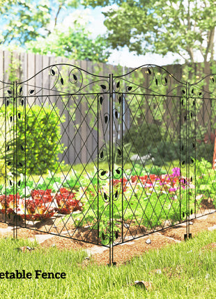 Garden Fence, 4 Pack Steel Fence Panels, 11.5' L x 43" H, Rust-Resistant Decorative Border Flower Edging for Yard, Landscape, Patio, Outdoor Decor, Wavey Vines