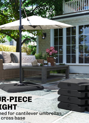 4-Piece Heavy Duty Cantilever Offset Umbrella Stand Base Weight, 264 lb. Capacity, Easy to Fill with Water or Sand