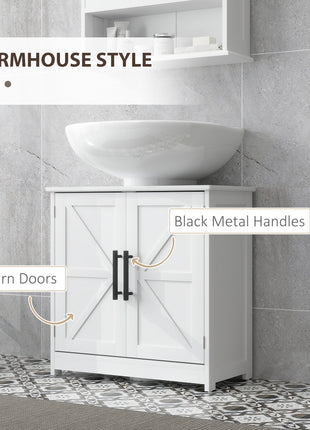 Farmhouse Pedestal Sink Storage Cabinet, Bathroom Sink Cabinet with 2 Barn Doors and Adjustable Shelf, White