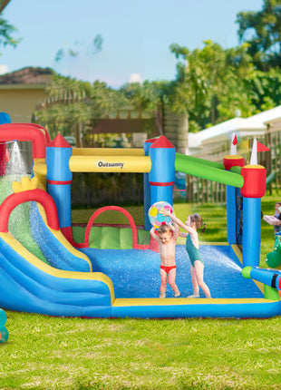 6-in-1 Inflatable Water Slide with Splash Pool, Slide, Climbing Wall, Water Cannon, Inflatable Bounce House for Kids with 2 Min. Inflation