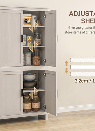 64" 4-Door Kitchen Pantry, Freestanding Storage Cabinet with 3 Adjustable Shelves for Kitchen, Antique White