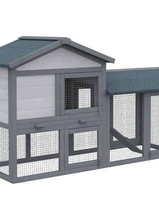 58" Large Rabbit Hutch Outdoor Indoor, Wooden Bunny Hutch, Guinea Pig Cage with Run, Removable Tray, Asphalt Roof, Lockable Doors and Ramp, for 1-2 Small Rabbits, Chickens, Ducks, Dark Gray