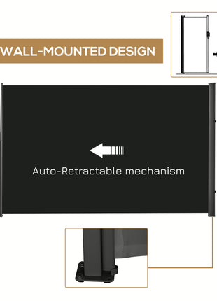 118" x 79" Side Awning, Retractable Privacy Screen & Driveway Guard, Instant Outside Screen, Wall, or Fence, Side Shade and Wind Block for Indoor Outdoor, Garden, Black