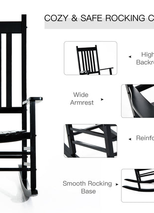 Wooden Outdoor Rocking Chair with Armrests, High Back for Garden, Patio, Balcony, Porch, Black
