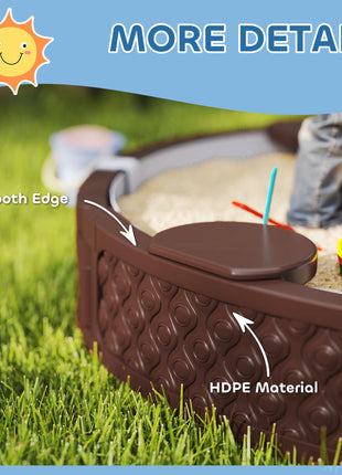 47" Round Kids Sandbox with Cover, 3 Seats, Waterproof Bottom Liner, for Backyard, Lawn, Garden, Beach, Patio, Brown
