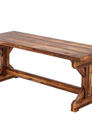 Rustic Outdoor Wooden Bench, Backless Garden Bench Patio Loveseat with X-Shape Base for Porch, Park, Carbonized