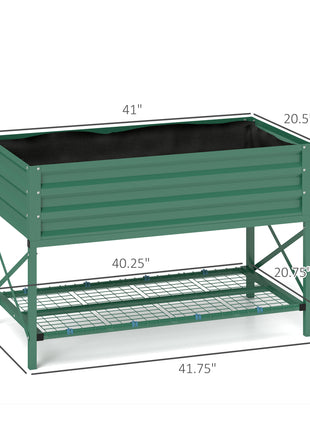 Galvanized Raised Garden Bed, Metal Planter Box with Legs, Storage Shelf and Bed Liner, Green