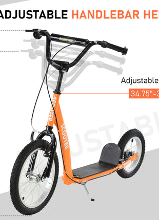 Youth Scooter Kick Scooter for Kids 5+ with Adjustable Handlebar 16" Front and 12" Rear Dual Brakes Inflatable Wheels, Orange
