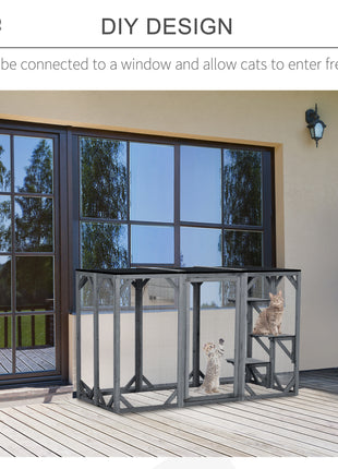 71" x 32" x 44" Large Wooden Outdoor Cat Enclosure Catio Cage With 3 Platforms, Gray