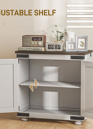 Kitchen Sideboard, Buffet Cabinet with Barn Door and Adjustable Shelf, Distressed White