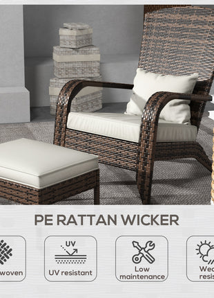 Wicker Adirondack Chair Fire Pit Chair w/ Ottoman & Cushions, White