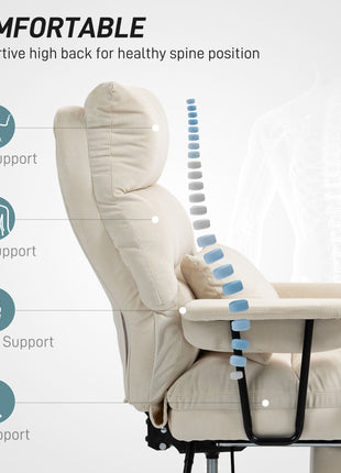 Executive Office Chair with Lumbar Support, Footrest, High Back Reclining Overstuffed Desk Chair with, Cream White