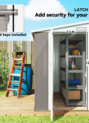 4' x 8' Lean to Garden Storage Shed, Outdoor Metal Tool House with Lockable Door Vents for Backyard Patio Lawn, Light Gray