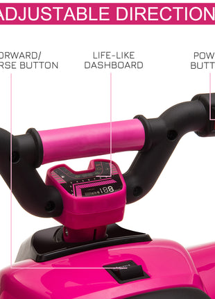 6V Kids ATV 4-Wheeler Ride on Car, Electric Motorized Quad Battery Powered Vehicle with Forward/Reverse Switch for 18-36 Months Old Toddlers, Pink