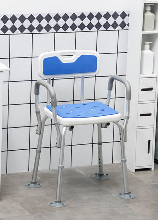 EVA Padded Shower Chair with Arms and Back, Bath Seat with Adjustable Height, Anti-slip Shower Bench for Seniors and Disabled, Tool-Free Assembly, 299lbs