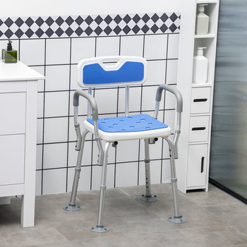 EVA Padded Shower Chair with Arms and Back, Bath Seat with Adjustable Height, Anti-slip Shower Bench for Seniors and Disabled, Tool-Free Assembly, 299lbs
