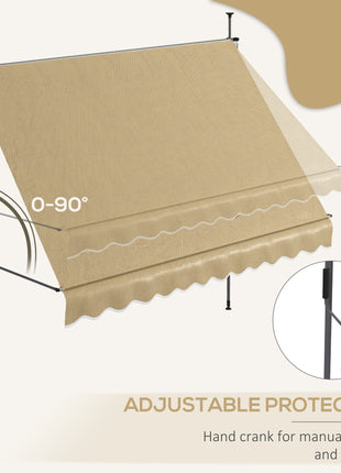 10' x 4' Manual Retractable Awning, Non-Screw Patio Awning, UV Resistant, for Window or Door, Beige