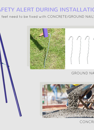 Metal Swing Set with Glider, Two S Seats and Adjustable Height, Outdoor Heavy Duty A-Frame Kids Playset Suitable for Playground, Backyard, Purple