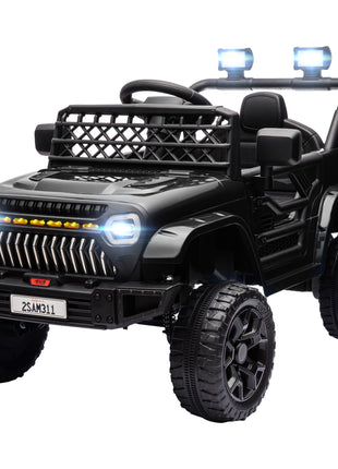12V Battery Powered Ride On Truck, Kids Electric Car with Spring Suspension, Remote, Horn, USB Music, Black