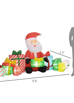 4.4' Inflatable Santa Claus and Gift Boxes w/ White LED Lights, Blow-Up Outdoor Display for Party