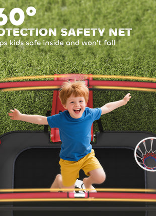 4 x 6FT Trampoline for Kids Indoor & Outdoor with Slide, Swing, Basketball Hoop and Safety Enclosure, Red