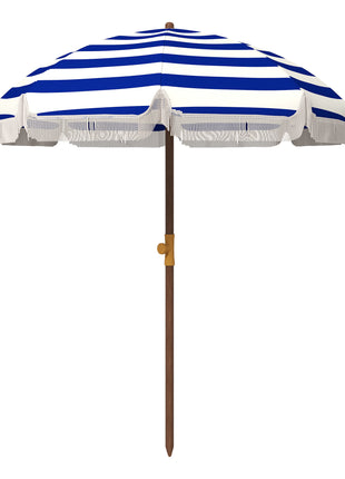 6.2' Beach Umbrella for Travel, Vent, Ruffles, Carry Bag, Portable Outdoor Umbrella for Garden, Blue Stripe