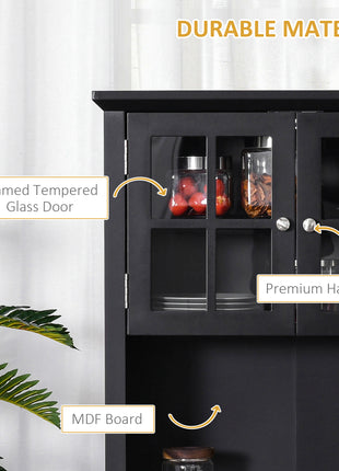 Elegant Buffet with Hutch, Kitchen Pantry Storage Cabinet with Framed Glass Door Drawer and Microwave Space, Black