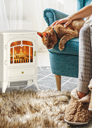 Fireplace Stove, Electric Fireplace Heater with Realistic LED Flames and Logs, 725W/1450W, Beige