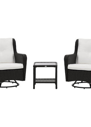 Patio Bistro Set, Porch Furniture with 360° Rotation & Rocking Function, 28.25"x30.75"x36.25", Cream White