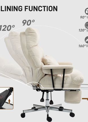 Executive Office Chair with Lumbar Support, Footrest, High Back Reclining Overstuffed Desk Chair with, Cream White