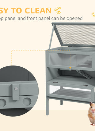 3-Tier Wooden Hamster Cage Mice and Rat Cage Small Animals Hutch with Openable Top, Front Door, Storage Shelf, Gray