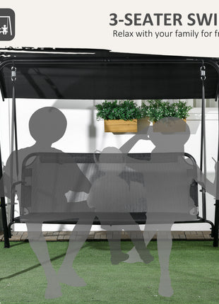 3-Seat Outdoor Patio Swing Chair w/ Cushion, Steel Frame Stand, Adjustable Tilt Canopy for Patio, Garden, Black 1