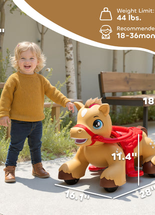 Ride On Horse Toy, 12V Battery Powered Ride on Toy with Carrot Toy, Comb and Sound, Electric Rocking Horse for Toddlers