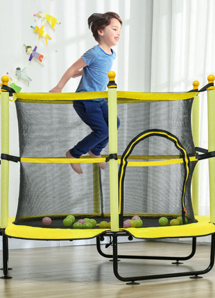 4.6' Trampoline for Kids with Safety Enclosure & Ball Pit, Yellow