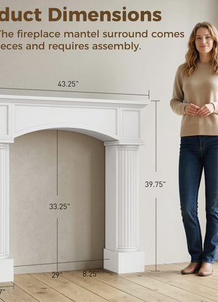 Modern Fireplace Mantel, Freestanding Fireplace Surround for Electric Fireplaces, 43.3" W x 39.8" H, White