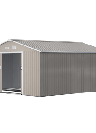 Garden Metal Shed, Storage Shed Utility Storage with Double Locking Doors for Bike, Yard Tools, Light Gray