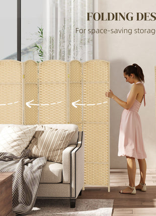 Folding Room Divider Screen 6 Panel 5.6' Tall Privacy Screen Freestanding Room Partition for Home Office, Beige