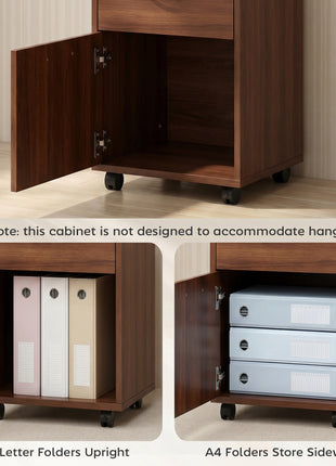 Mobile Storage Cabinet Organizer with Drawer and Cabinet, Printer Stand with Castors, Brown