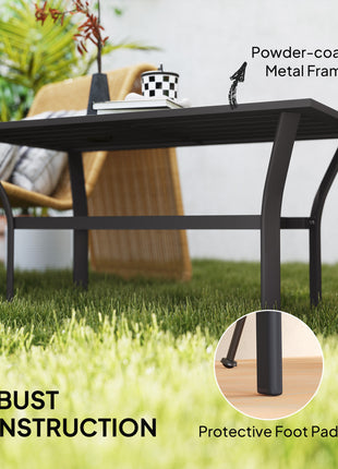 Outdoor Coffee Table with Slatted Tabletop, All-Weather Rectangle Metal Patio Coffee Table for Garden, Black