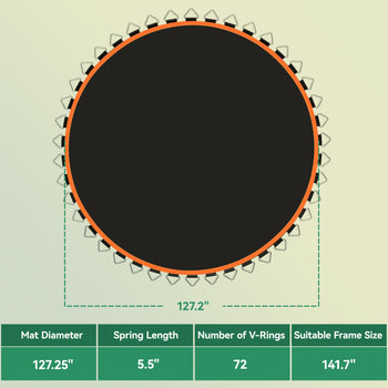 Trampoline Replacement Mat, Fits 12' Trampoline w/ 72 V-Hooks & 5.5" Springs (Spring & Frame not Included), Orange