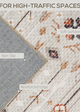 Machine Washable Area Rug 8x10, Non-Slip Boho Flannel Print Floor Carpet for Living Room, Bedroom, Dining Room, Brown