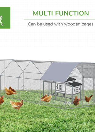 Large Chicken Coop Metal Chicken Run with Waterproof and Anti-UV Cover, Flat Shaped Walk in Fence Cage Hen House for Outdoor and Yard Farm Use, 1" Tube Diameter, 9.2' x 24.9' x 6.4'