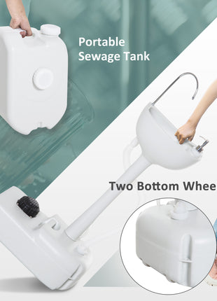 Portable Camping Sink, Handwashing Station Basin with 4.5 Gal (17 L) Tank, 6.3 Gal (24 L) Recovery Tank, Rolling Wheels & Soap Dispenser for RV, Outdoor Events, Gatherings, HDPE, White